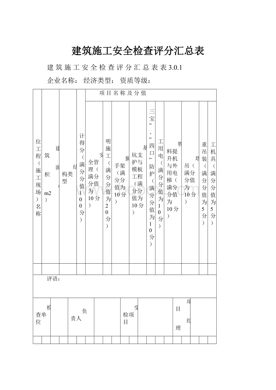 建筑施工安全检查评分汇总表.docx