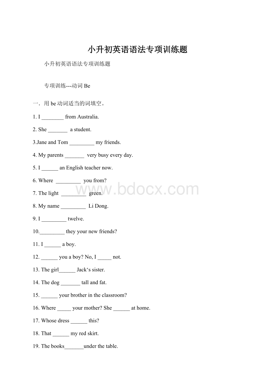 小升初英语语法专项训练题Word文件下载.docx_第1页