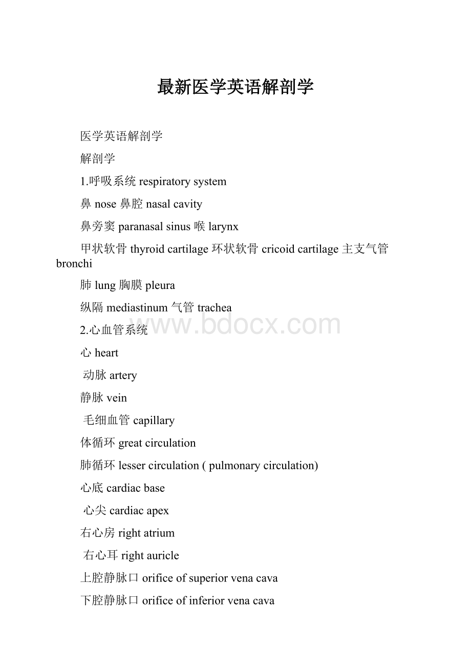 最新医学英语解剖学Word格式.docx