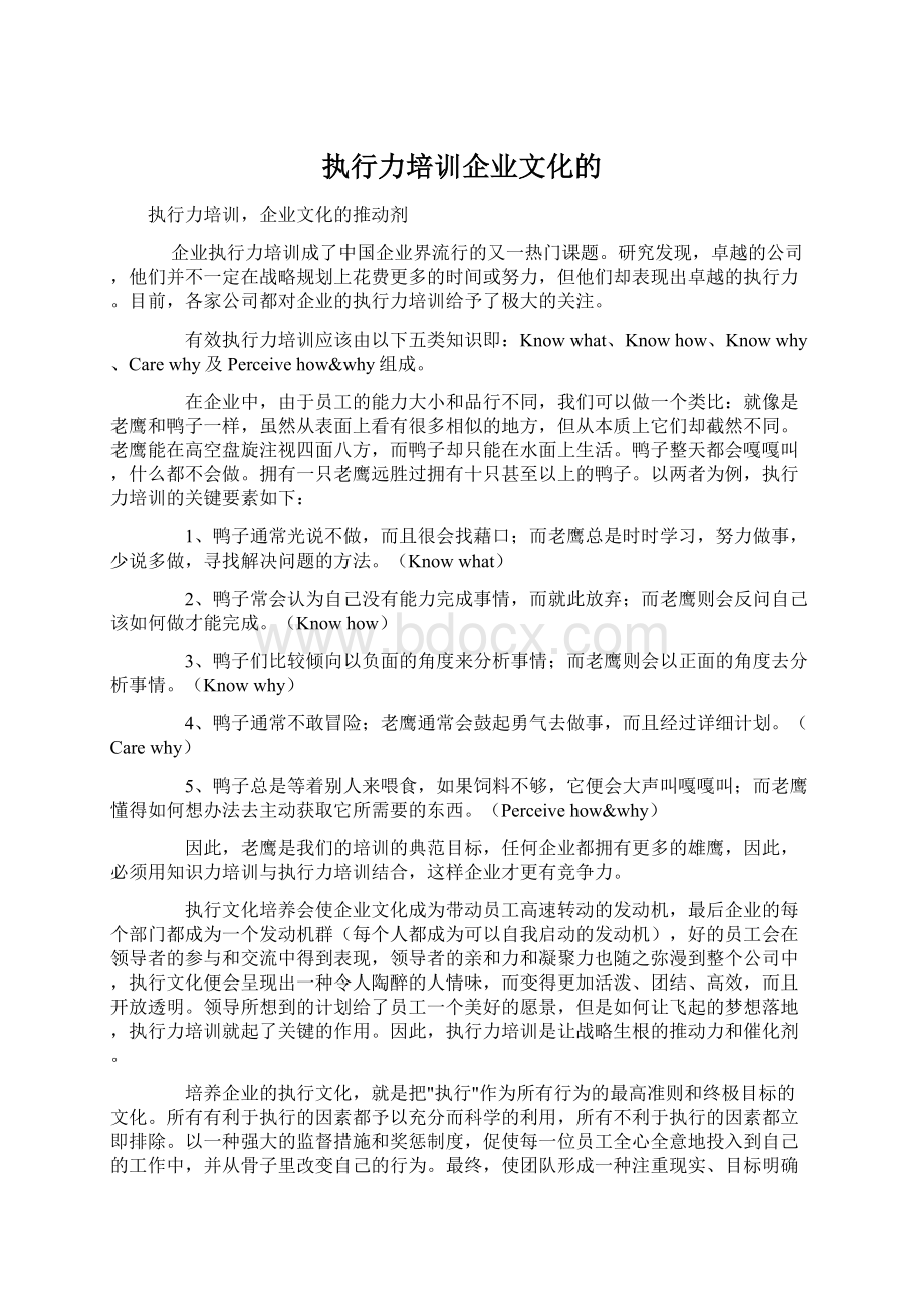 执行力培训企业文化的Word格式文档下载.docx