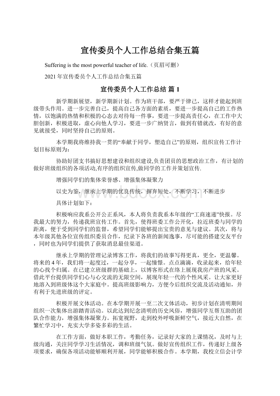 宣传委员个人工作总结合集五篇.docx