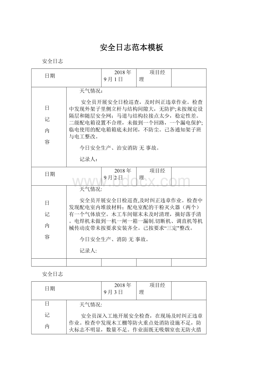 安全日志范本模板Word格式.docx_第1页