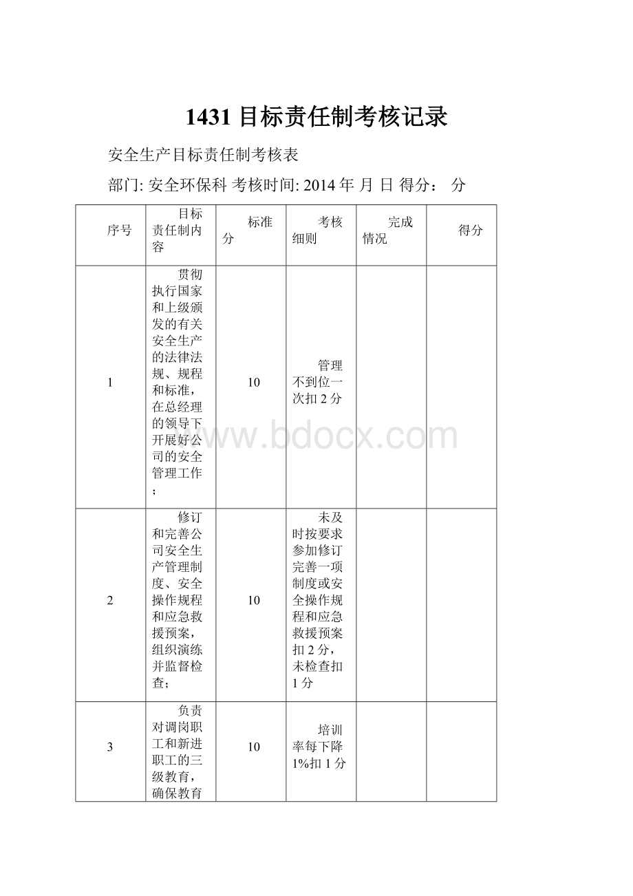 1431目标责任制考核记录.docx