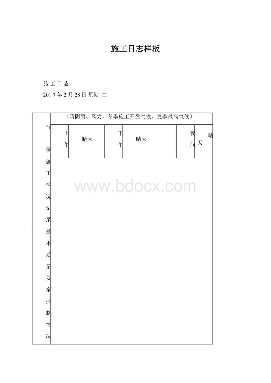 施工日志样板Word文档下载推荐.docx_第1页