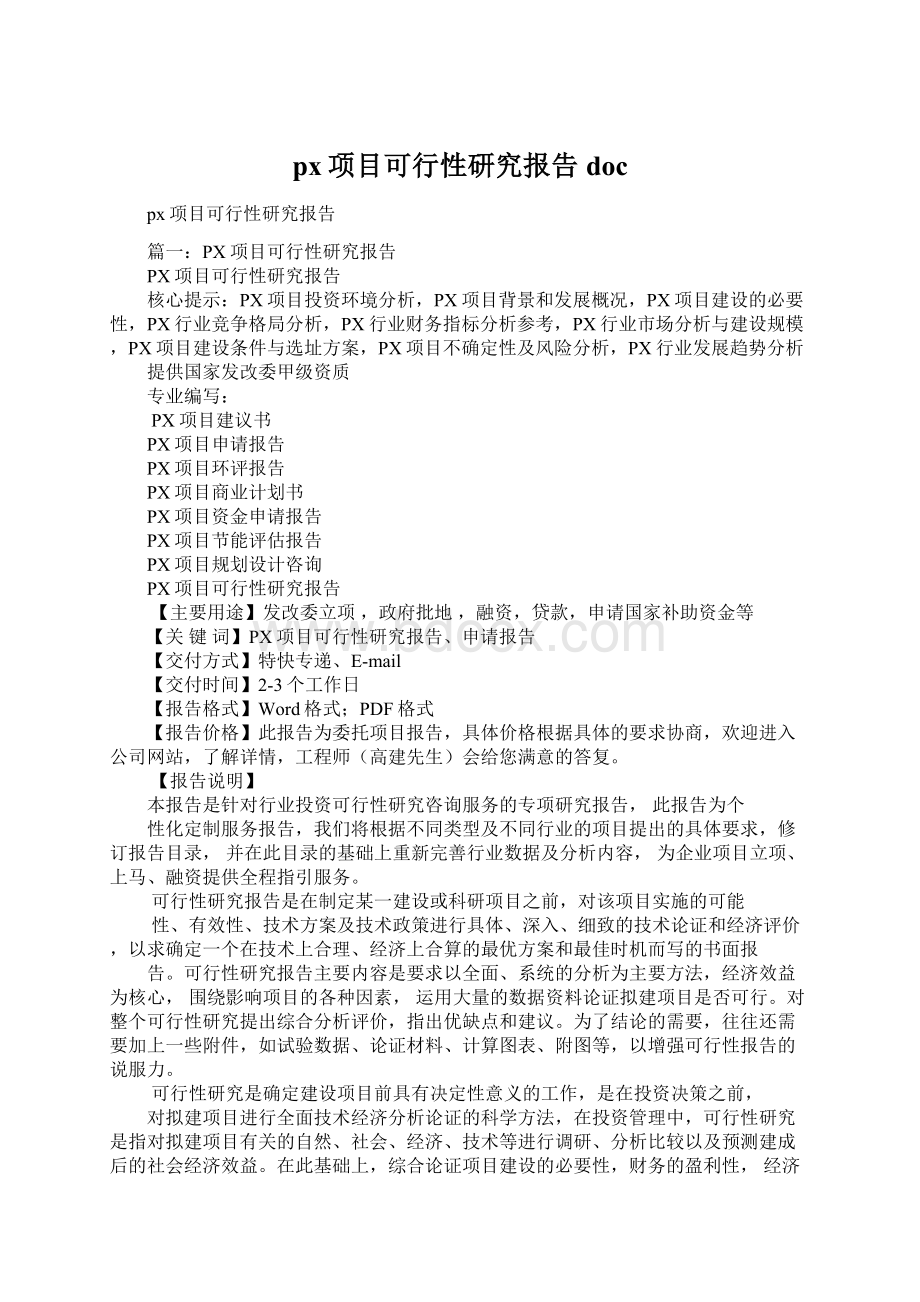 px项目可行性研究报告docWord格式文档下载.docx