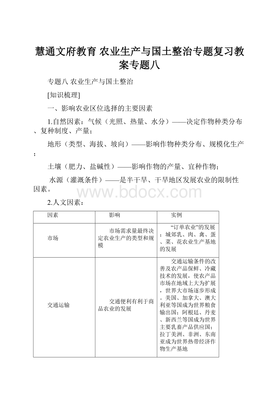 慧通文府教育 农业生产与国土整治专题复习教案专题八.docx