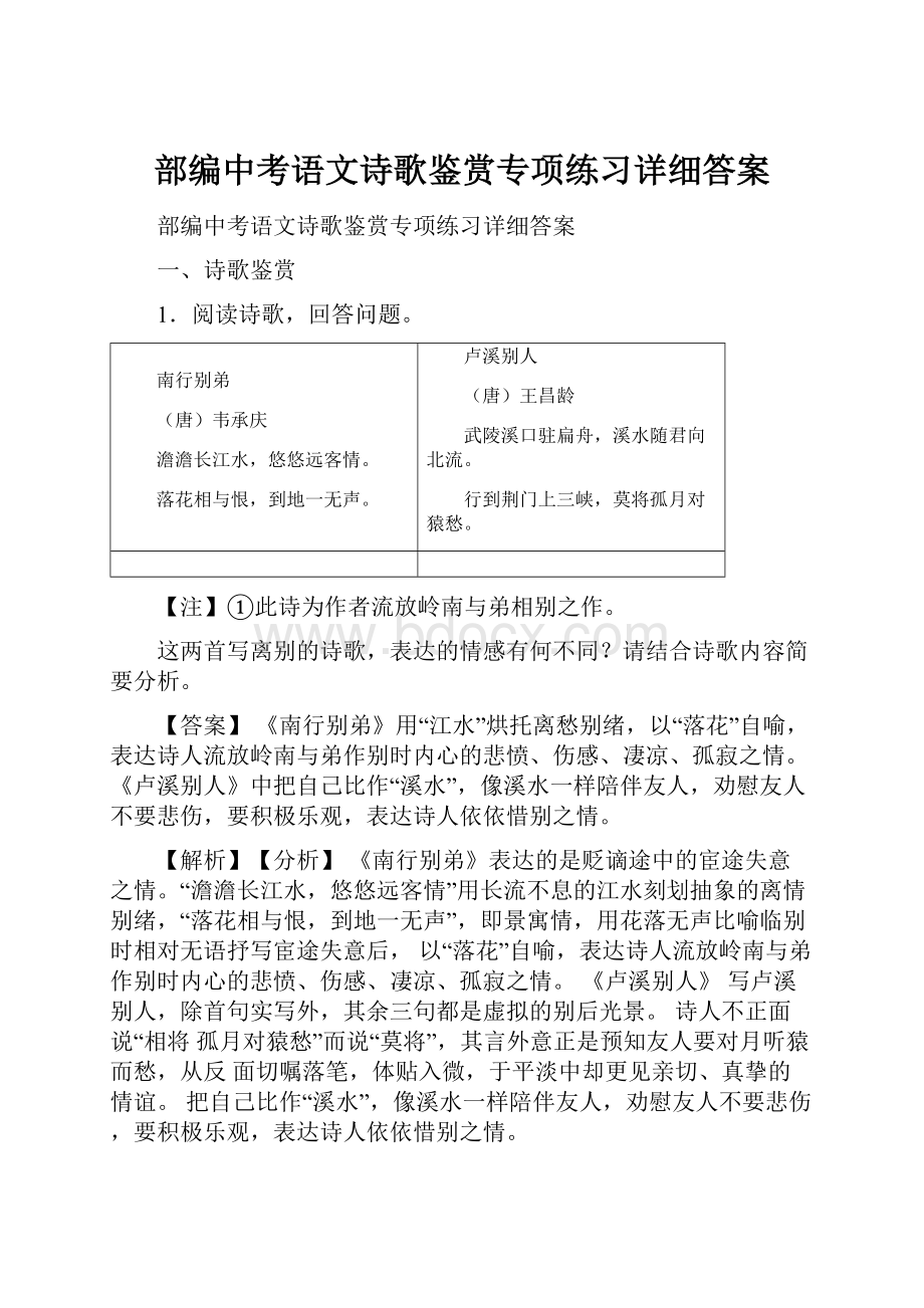 部编中考语文诗歌鉴赏专项练习详细答案.docx