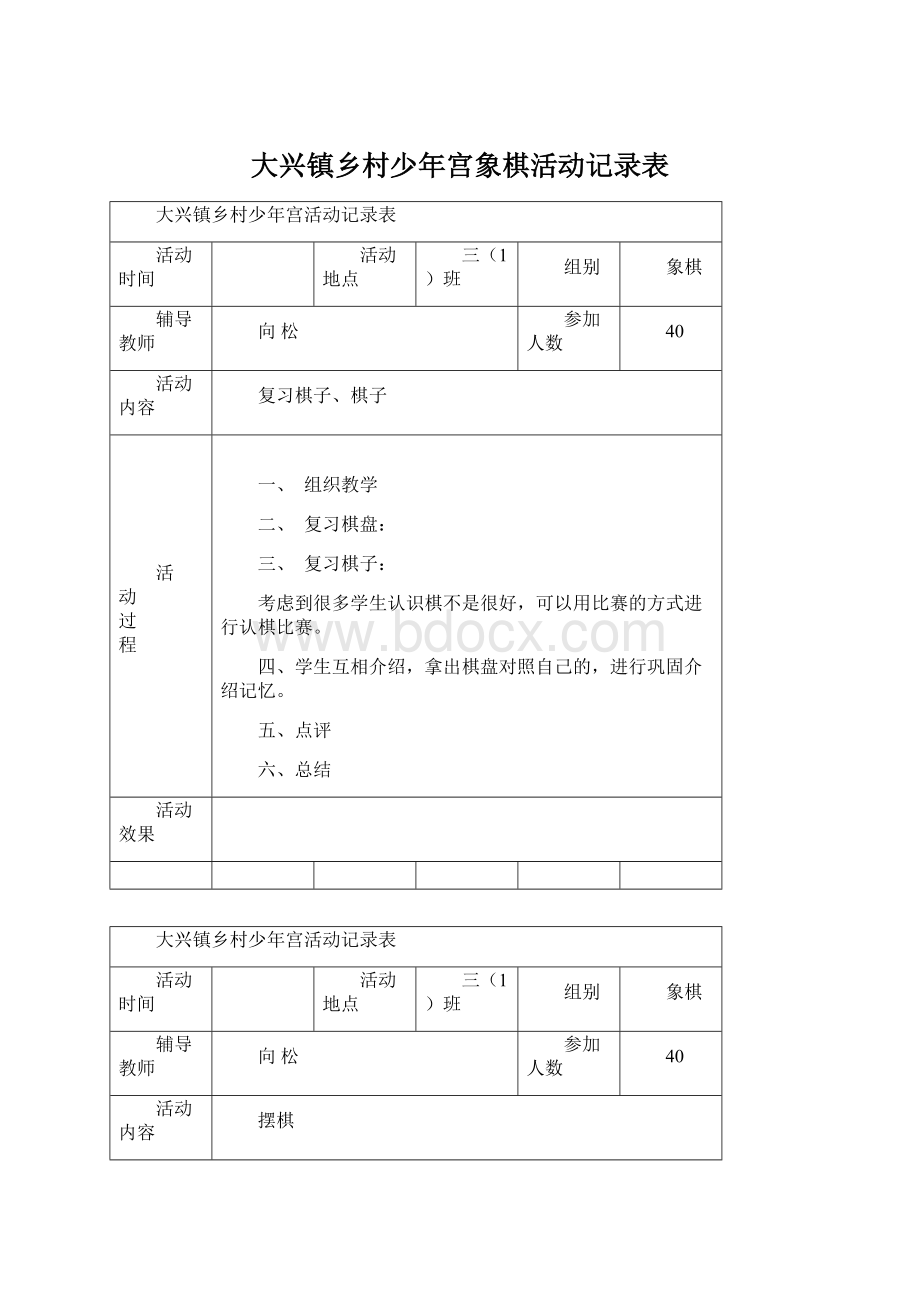 大兴镇乡村少年宫象棋活动记录表.docx_第1页