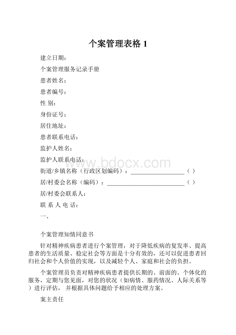 个案管理表格 1Word文档格式.docx