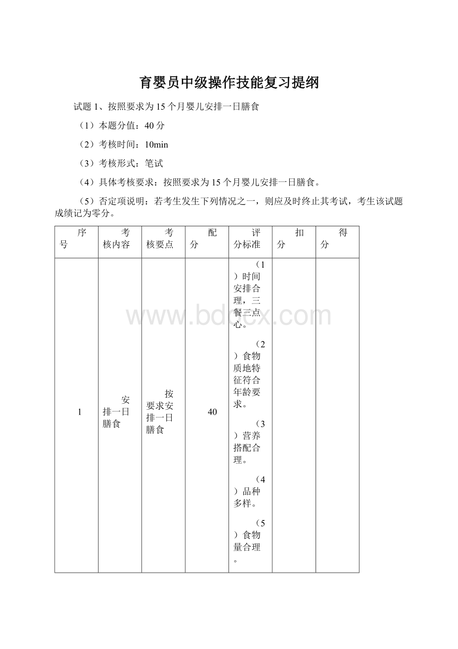 育婴员中级操作技能复习提纲.docx_第1页