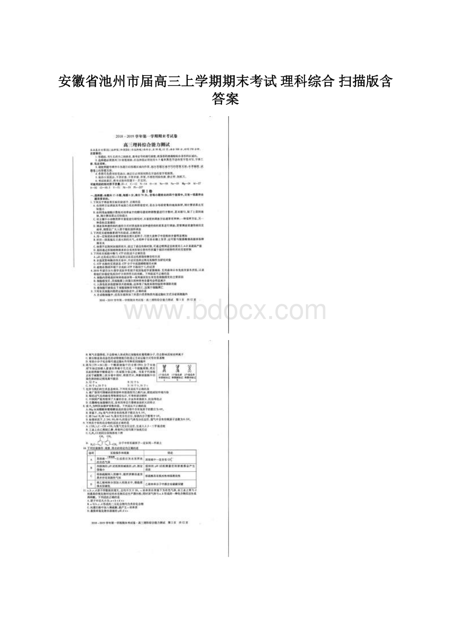 安徽省池州市届高三上学期期末考试 理科综合 扫描版含答案Word文件下载.docx_第1页