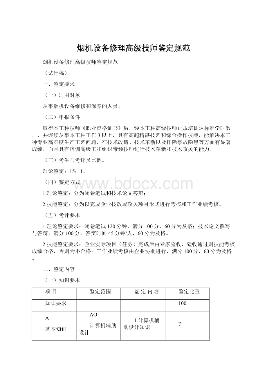 烟机设备修理高级技师鉴定规范.docx_第1页