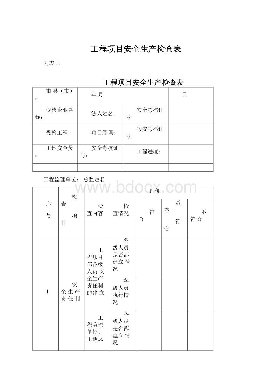 工程项目安全生产检查表.docx_第1页