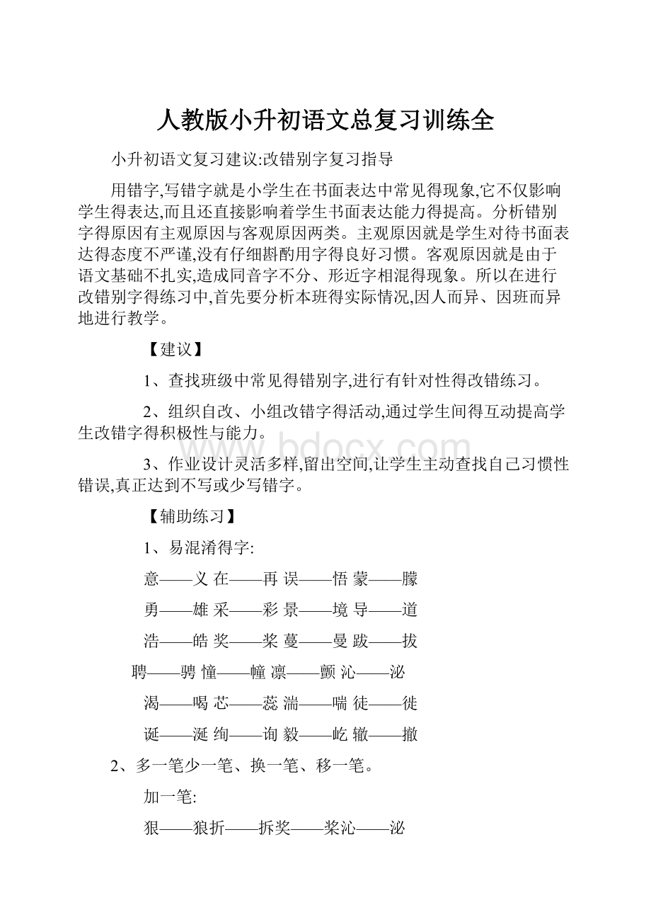 人教版小升初语文总复习训练全文档格式.docx_第1页