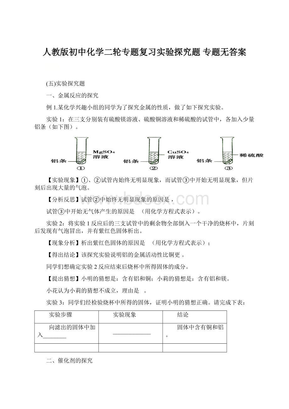 人教版初中化学二轮专题复习实验探究题 专题无答案.docx_第1页