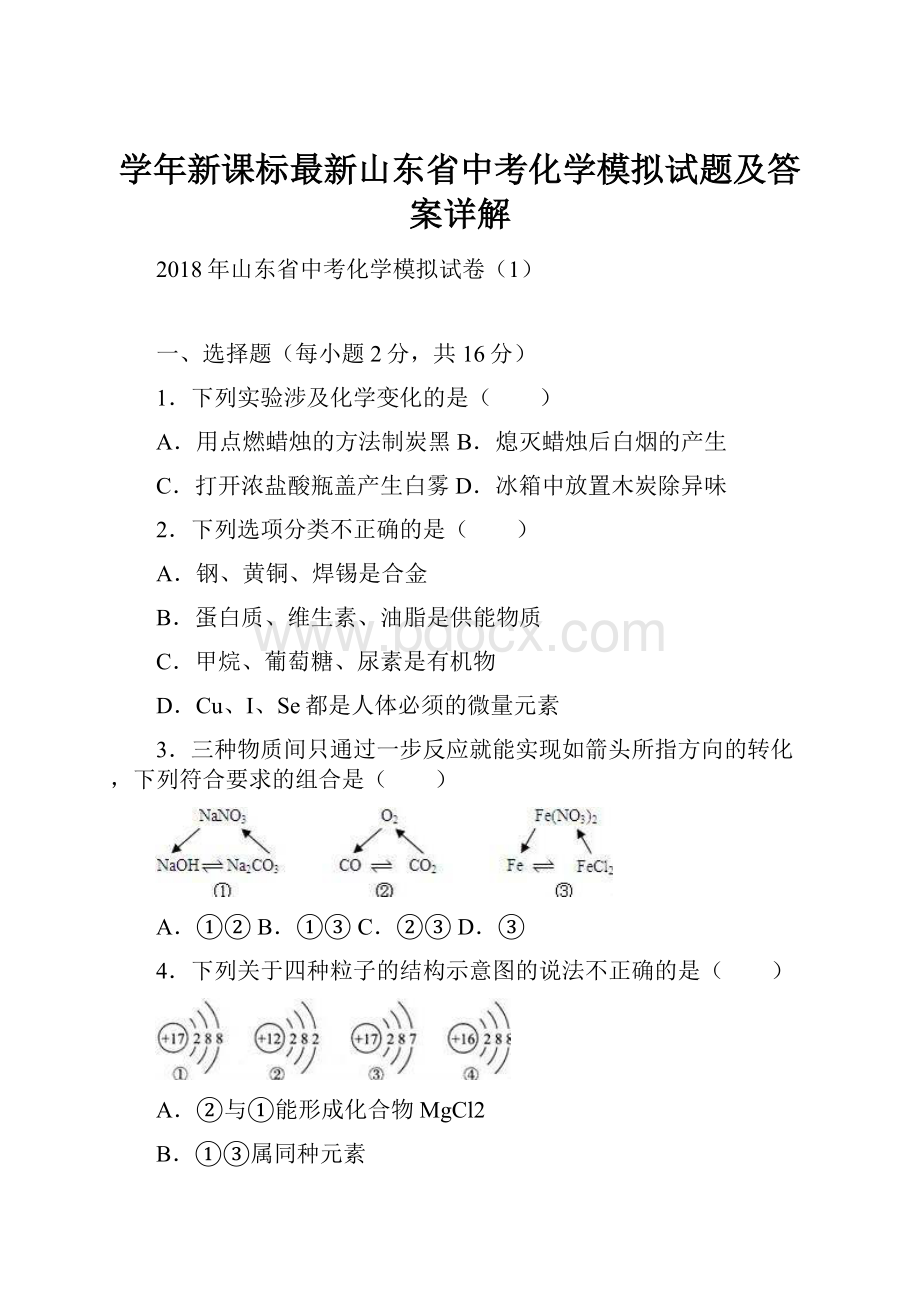 学年新课标最新山东省中考化学模拟试题及答案详解.docx