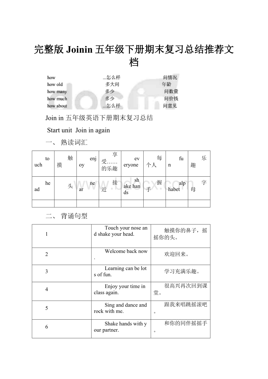 完整版Joinin五年级下册期末复习总结推荐文档Word格式.docx_第1页