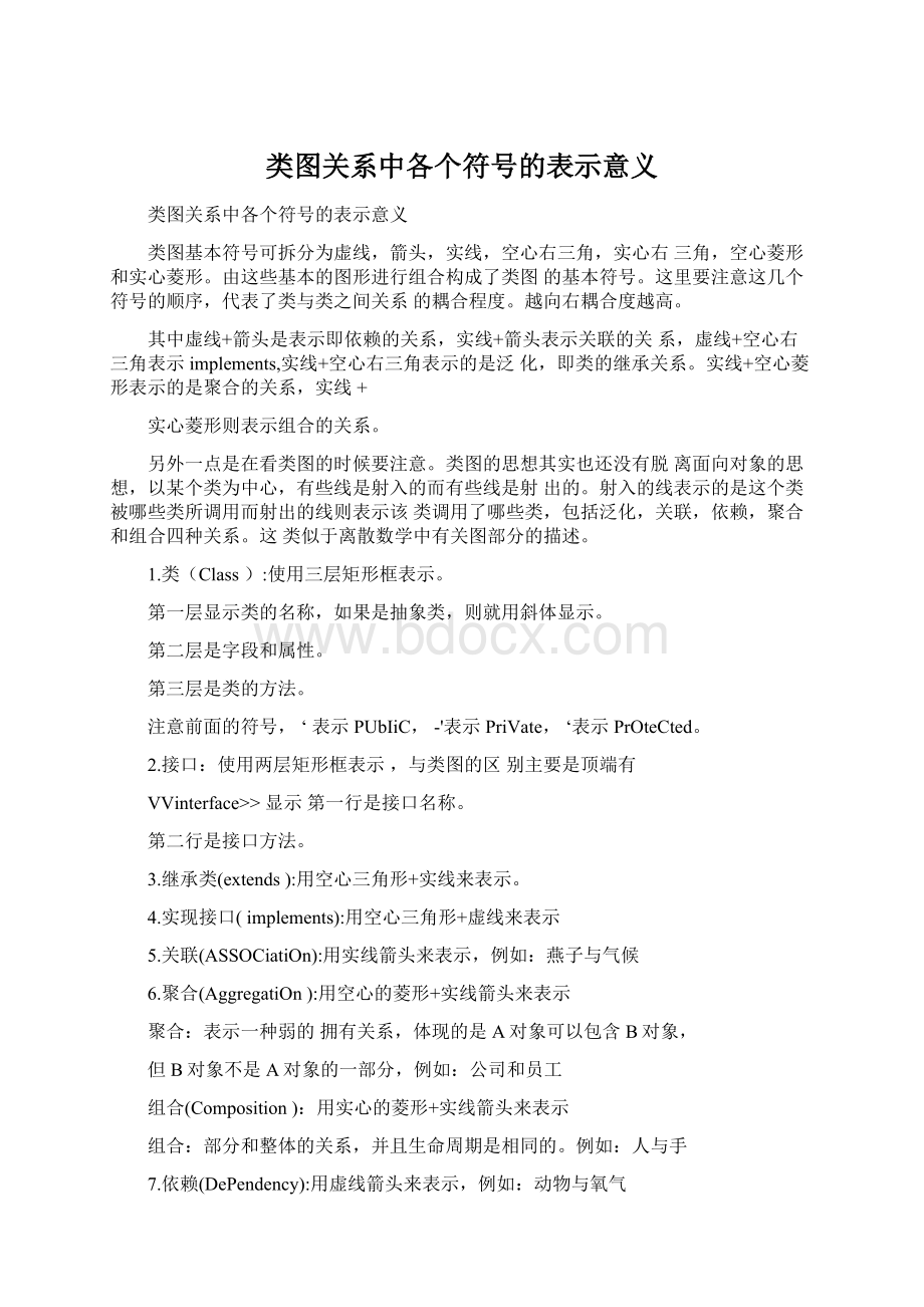 类图关系中各个符号的表示意义Word格式文档下载.docx_第1页