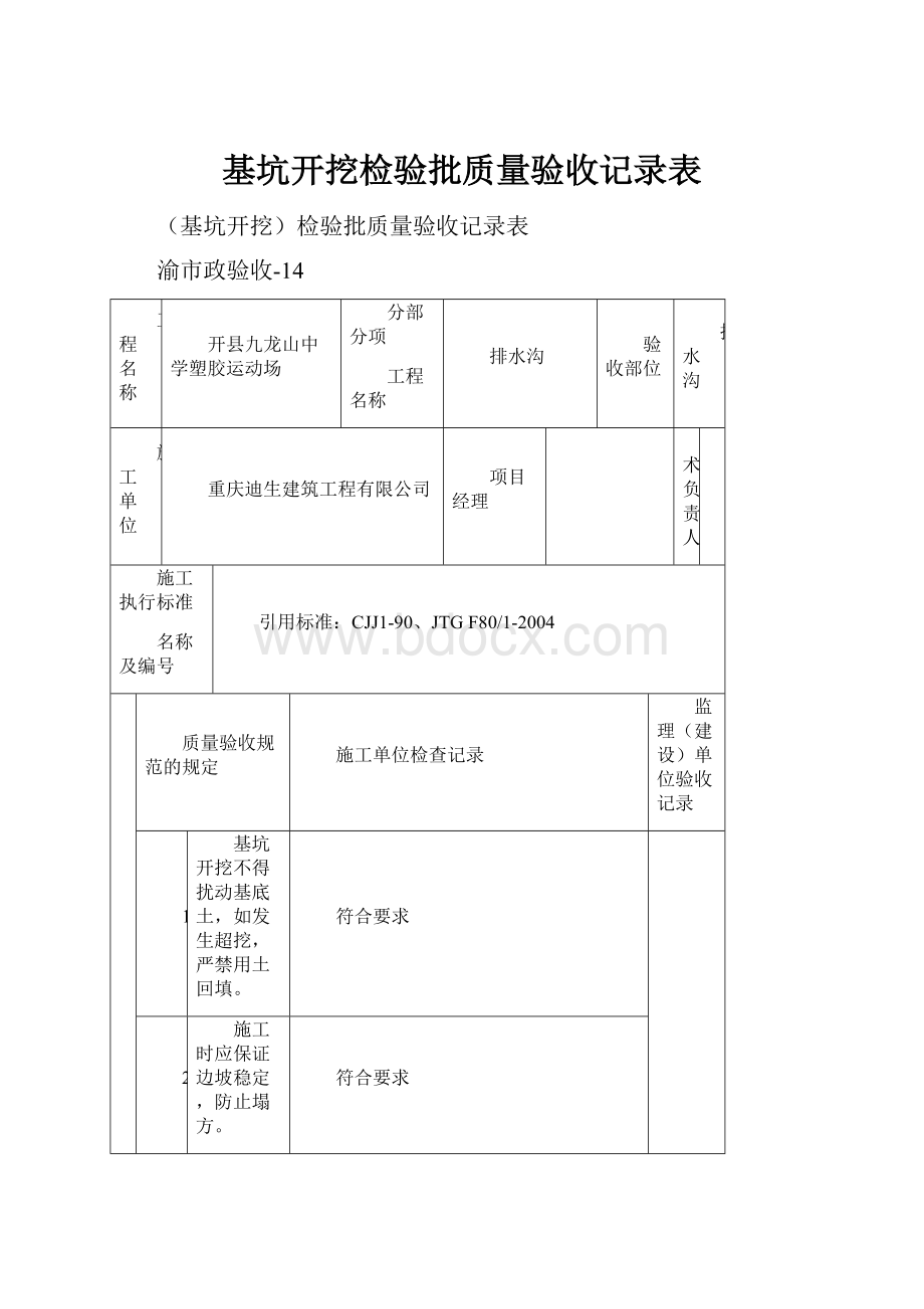 基坑开挖检验批质量验收记录表.docx