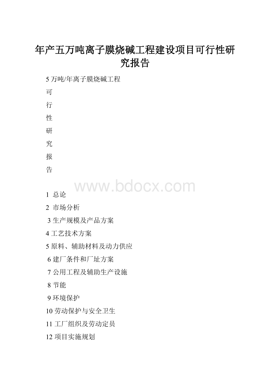 年产五万吨离子膜烧碱工程建设项目可行性研究报告.docx