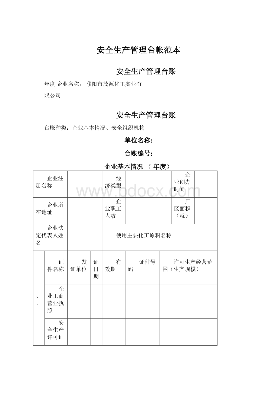 安全生产管理台帐范本Word格式.docx