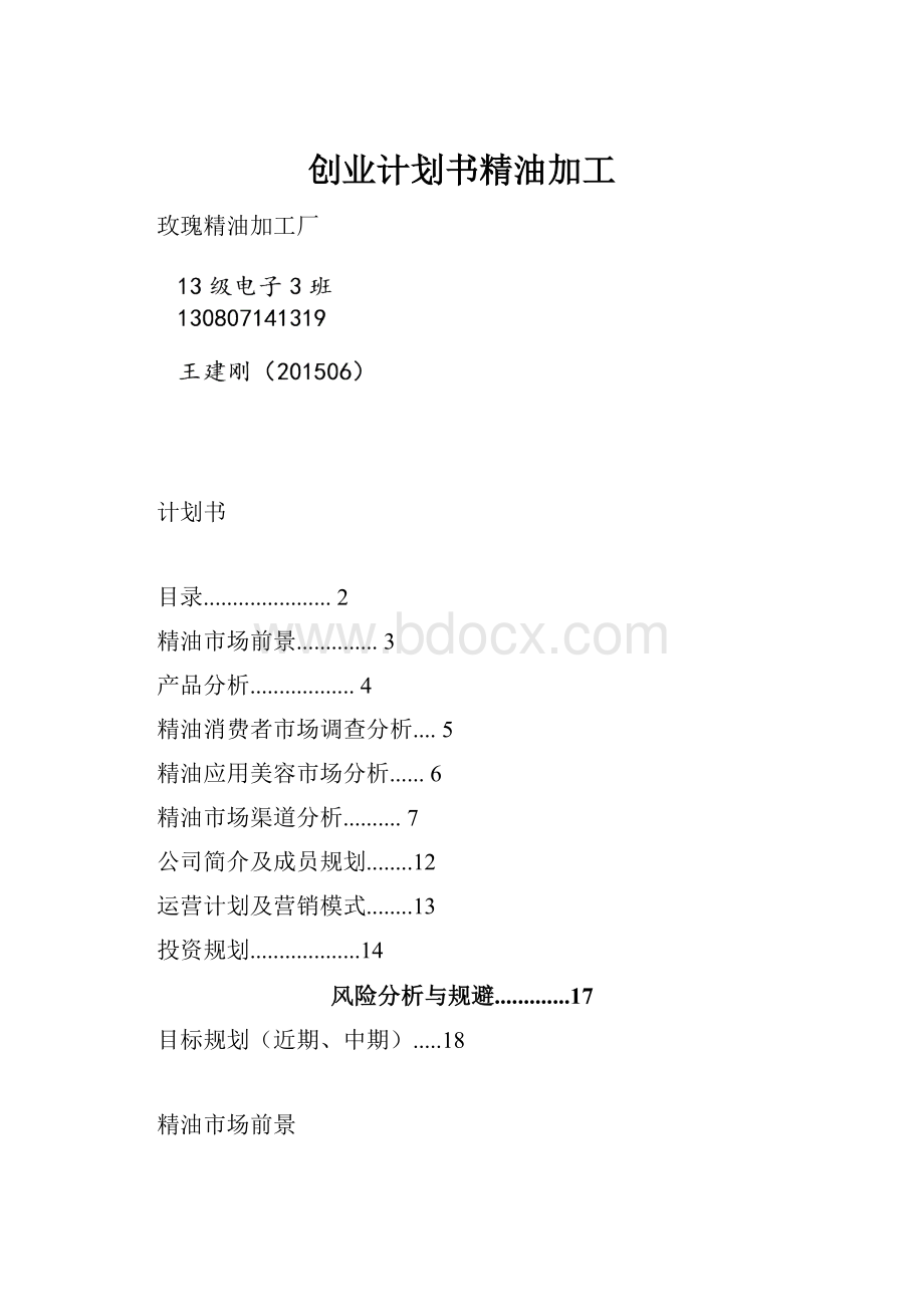 创业计划书精油加工Word文档格式.docx_第1页