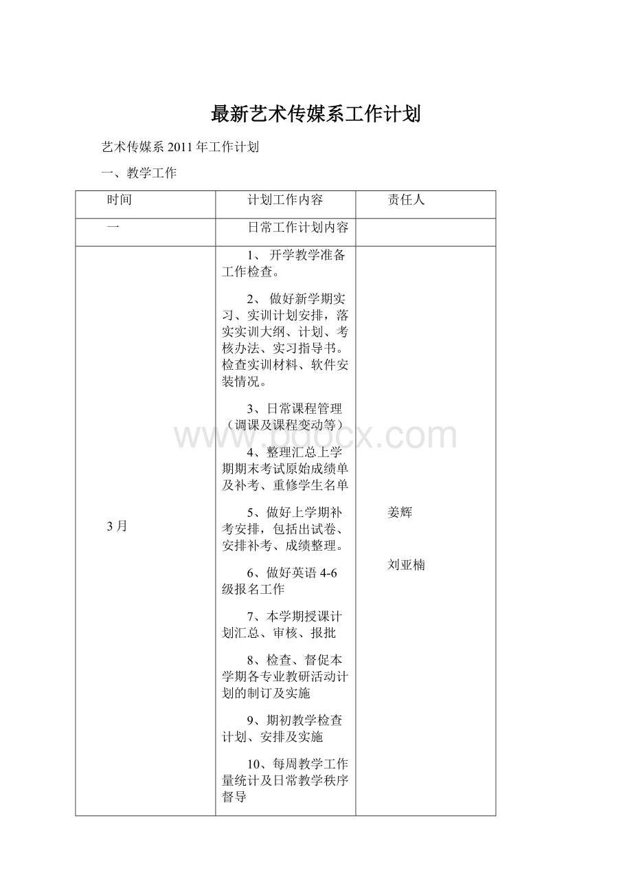 最新艺术传媒系工作计划.docx_第1页