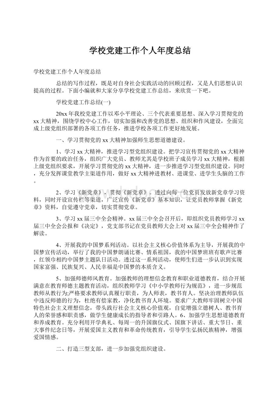 学校党建工作个人年度总结.docx