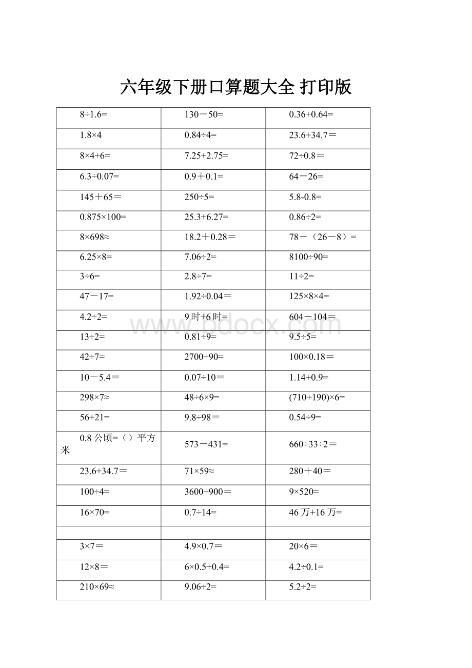 六年级下册口算题大全 打印版.docx_第1页