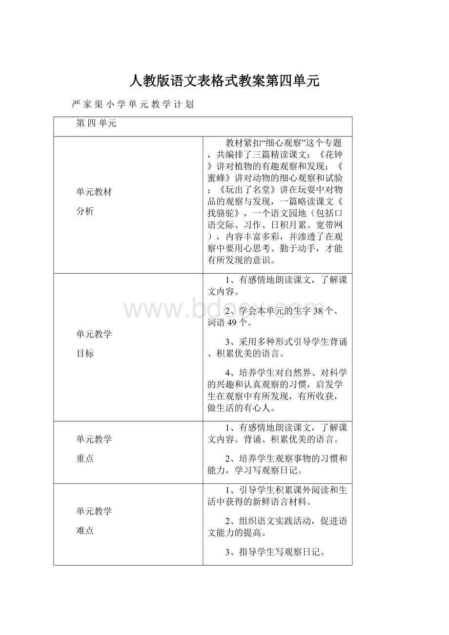 人教版语文表格式教案第四单元Word下载.docx_第1页