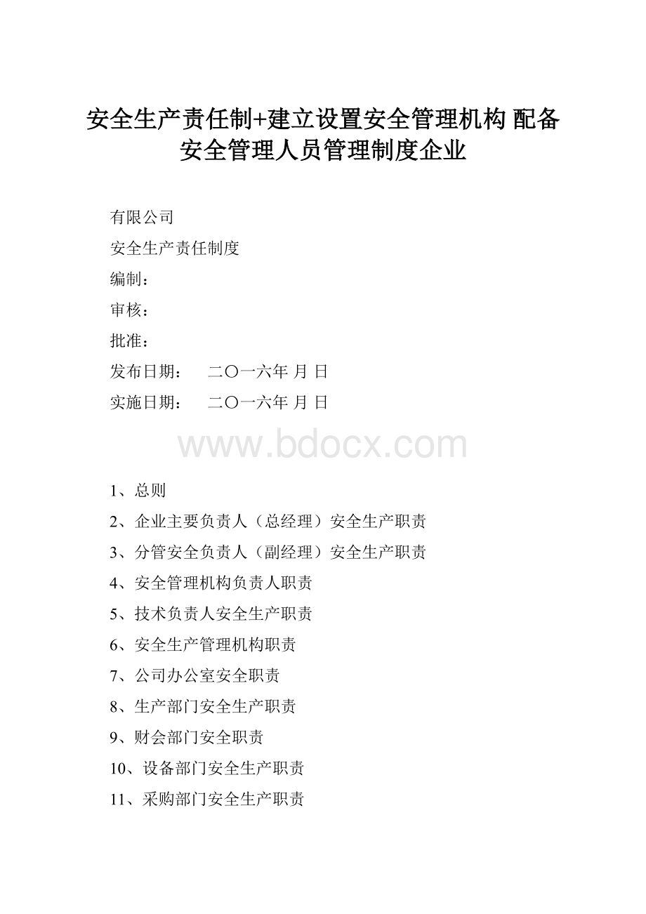 安全生产责任制+建立设置安全管理机构 配备安全管理人员管理制度企业Word文档格式.docx_第1页