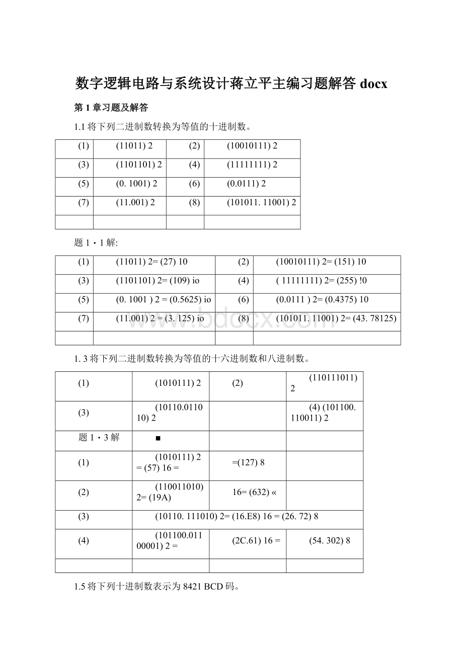 数字逻辑电路与系统设计蒋立平主编习题解答docxWord文档格式.docx_第1页