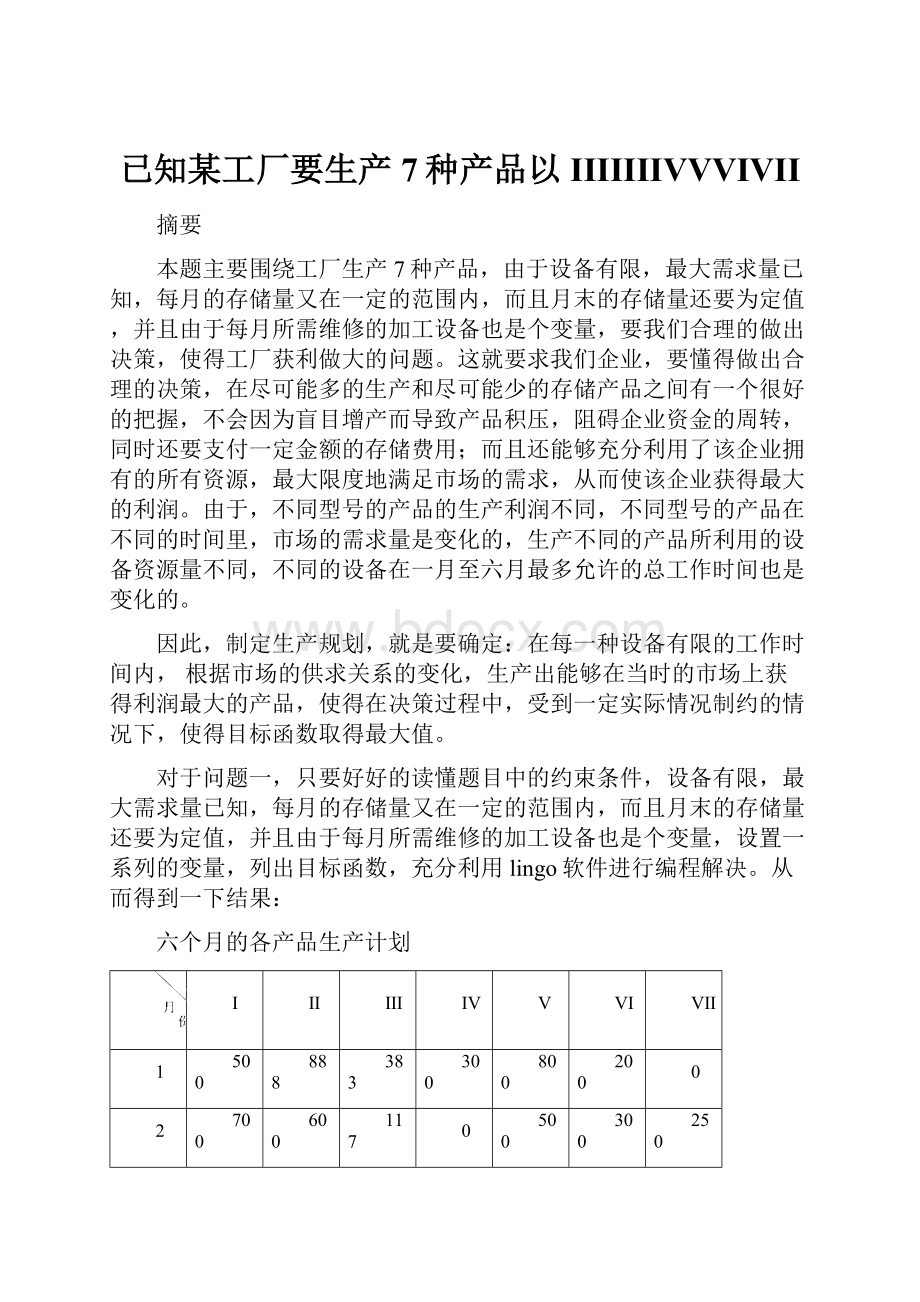 已知某工厂要生产7种产品以IIIIIIIVVVIVII.docx