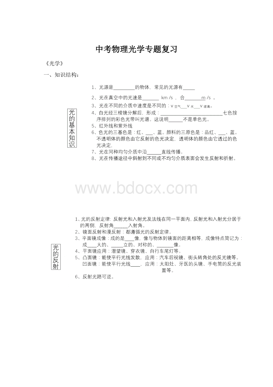 中考物理光学专题复习Word文档格式.docx_第1页