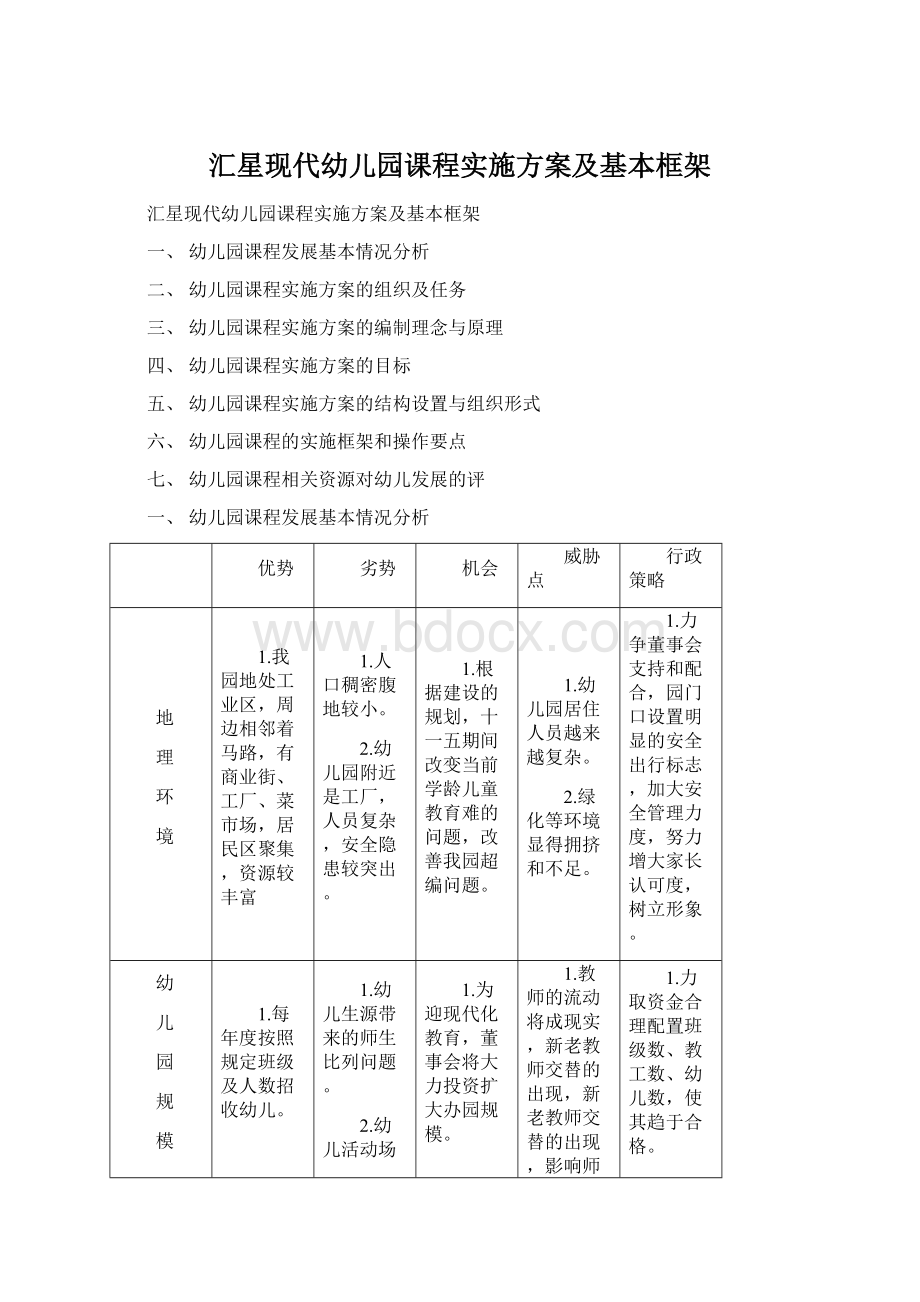 汇星现代幼儿园课程实施方案及基本框架.docx