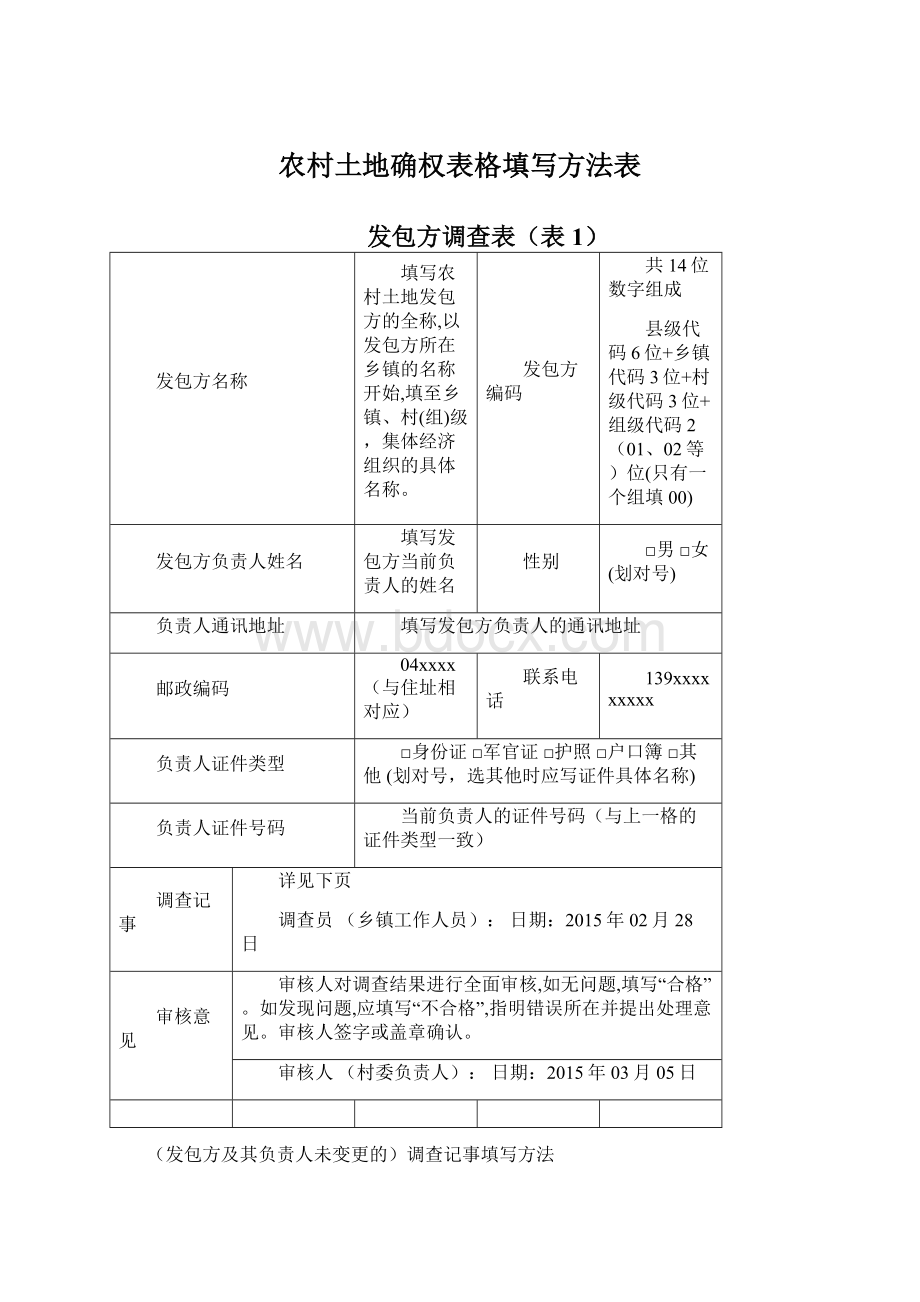 农村土地确权表格填写方法表.docx