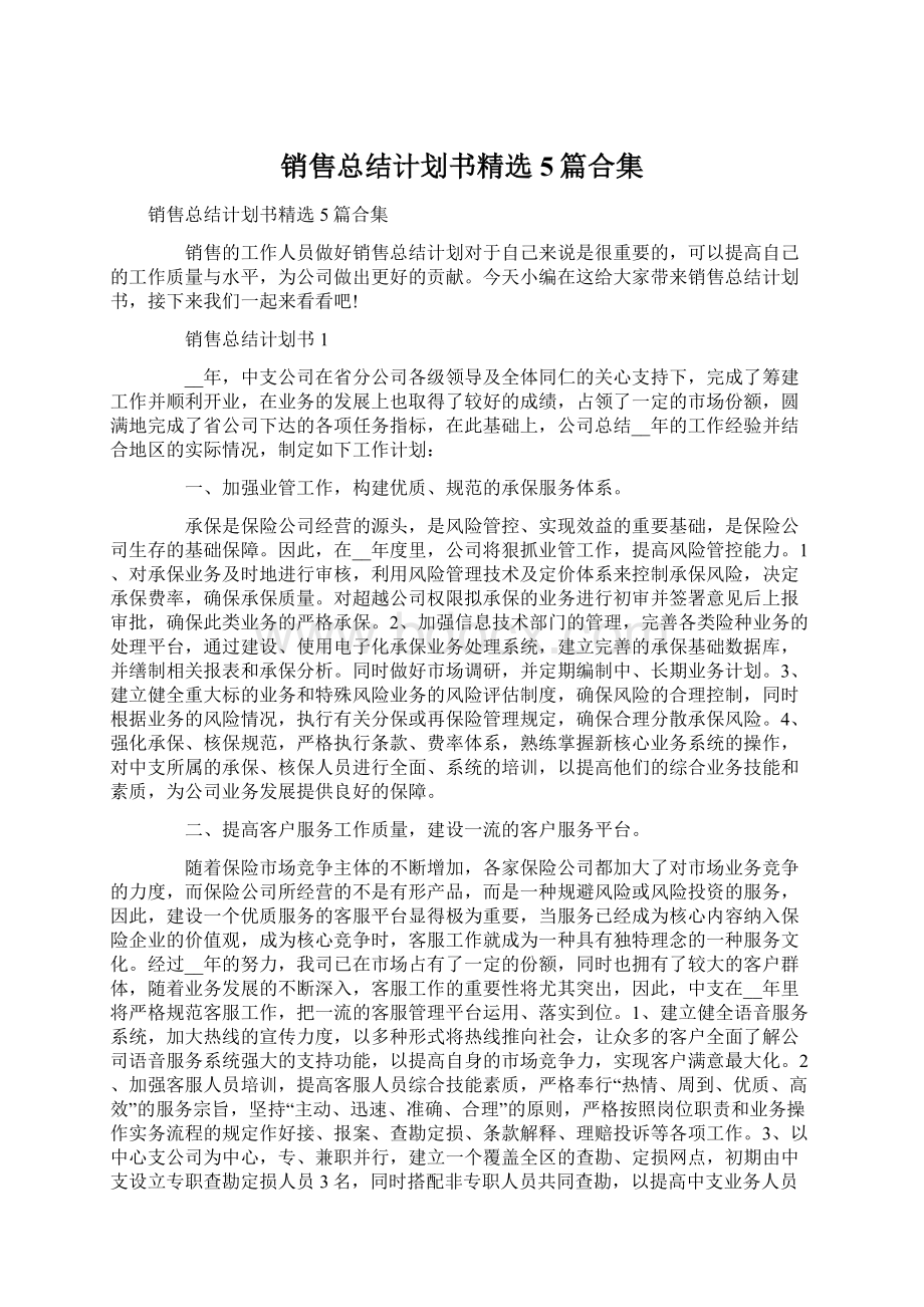 销售总结计划书精选5篇合集.docx_第1页