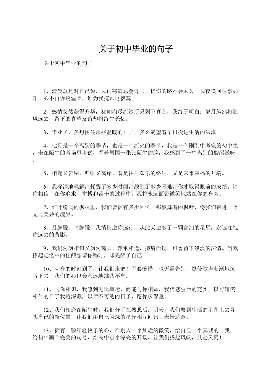 关于初中毕业的句子Word格式文档下载.docx