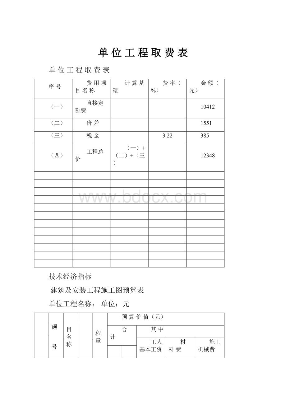 单位工程取费表文档格式.docx