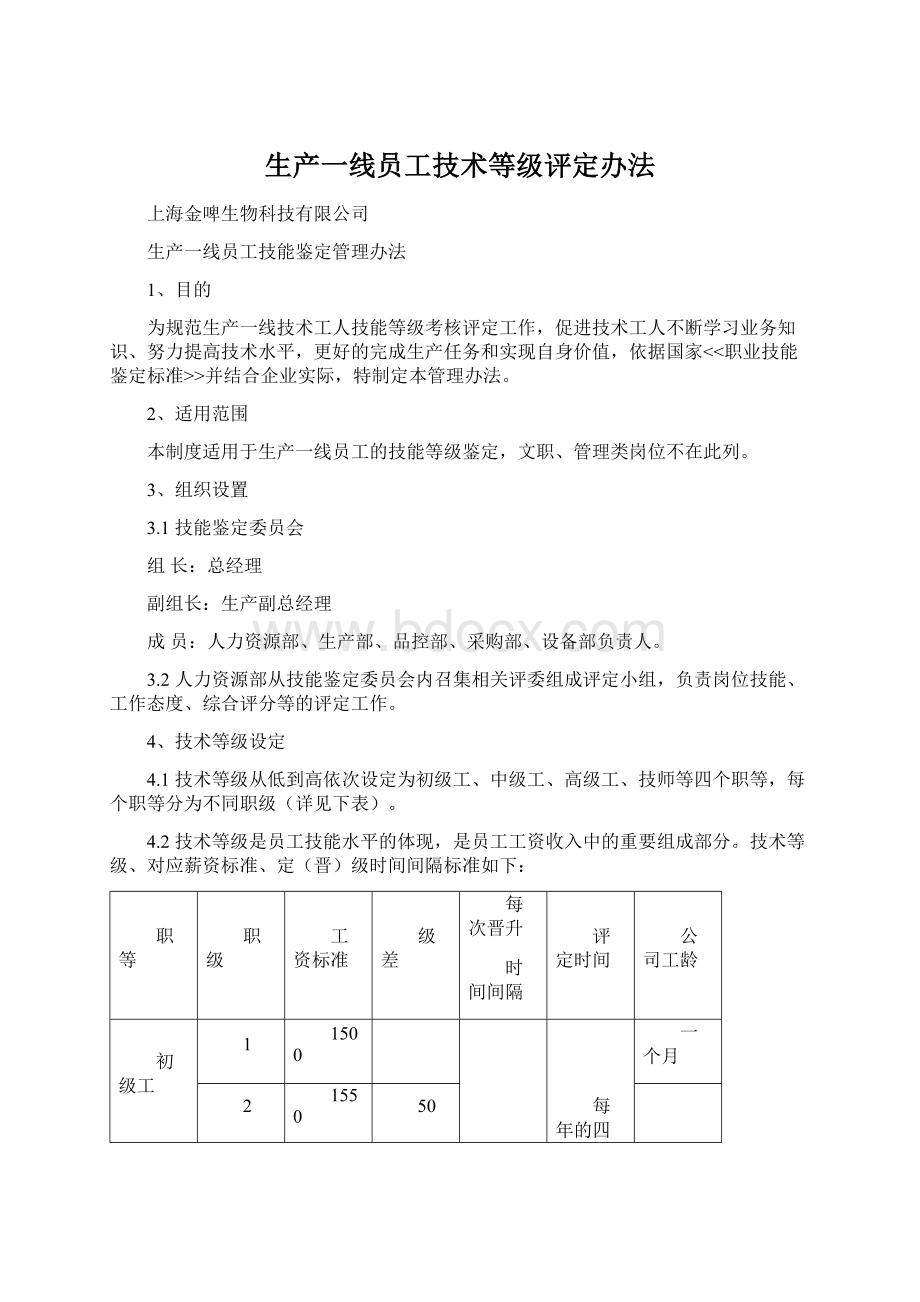 生产一线员工技术等级评定办法Word文件下载.docx