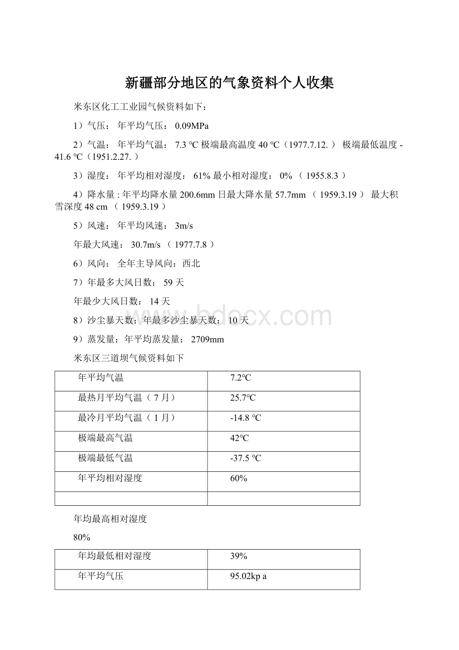 新疆部分地区的气象资料个人收集Word文档下载推荐.docx