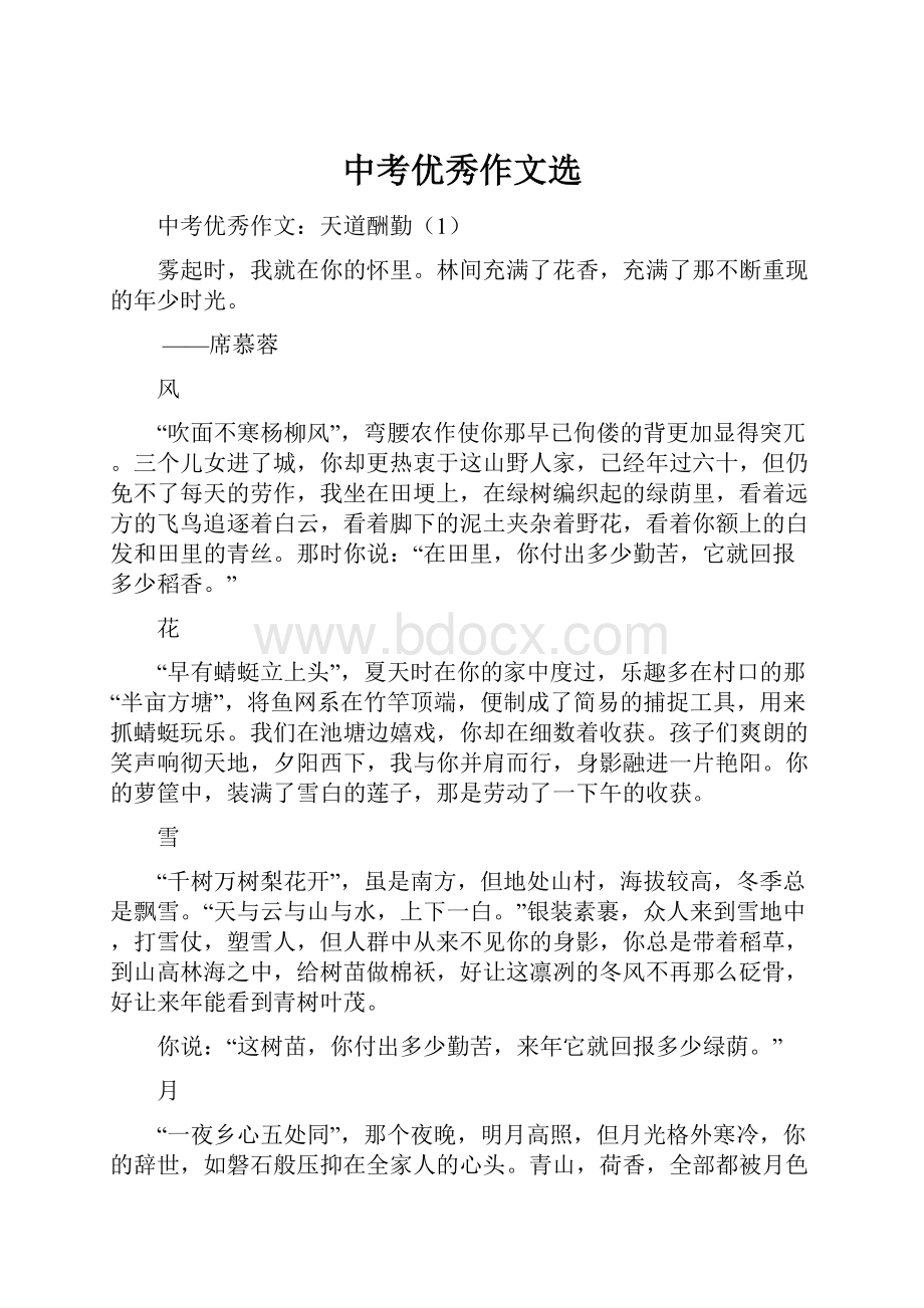 中考优秀作文选Word格式.docx