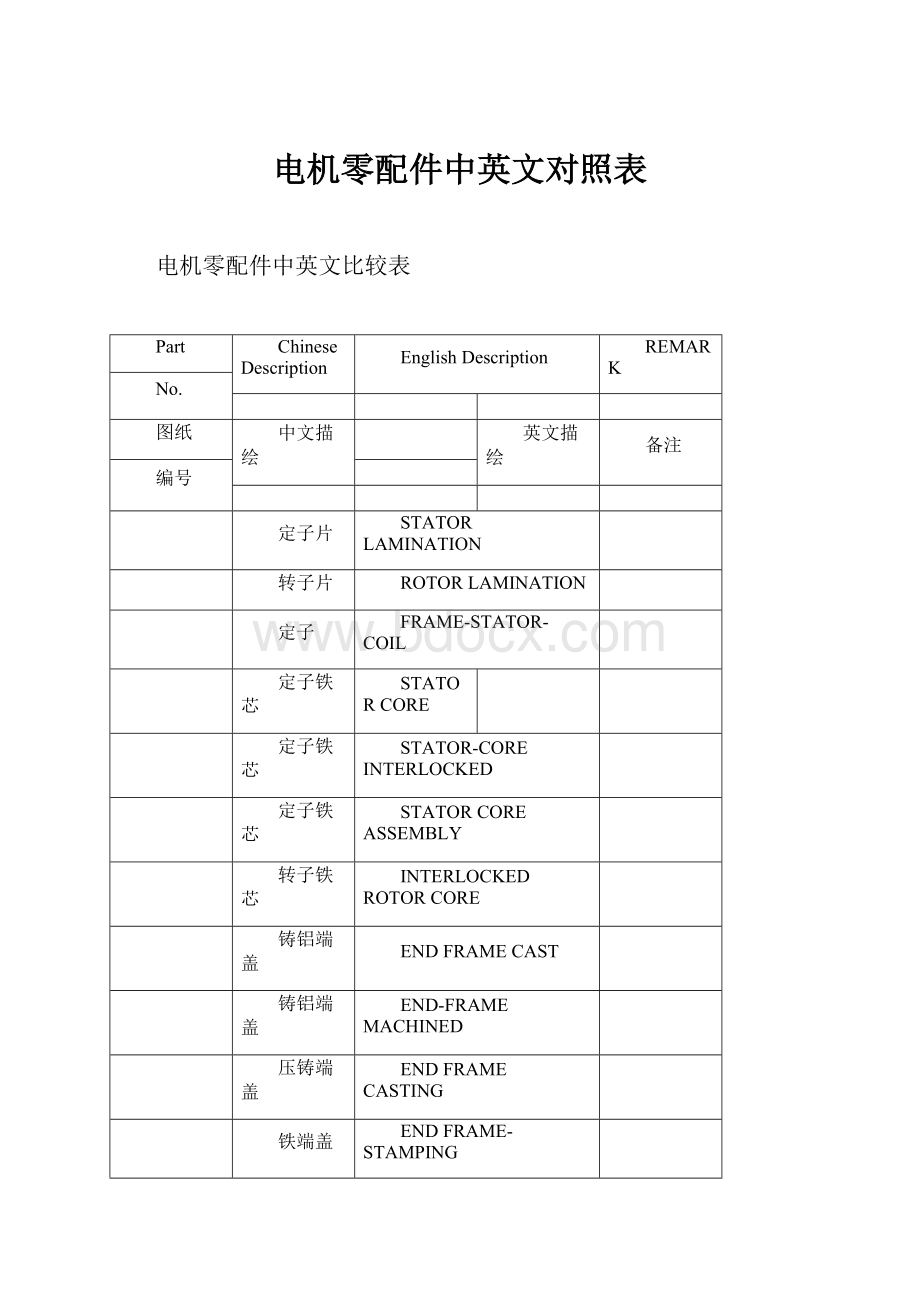 电机零配件中英文对照表Word格式文档下载.docx_第1页