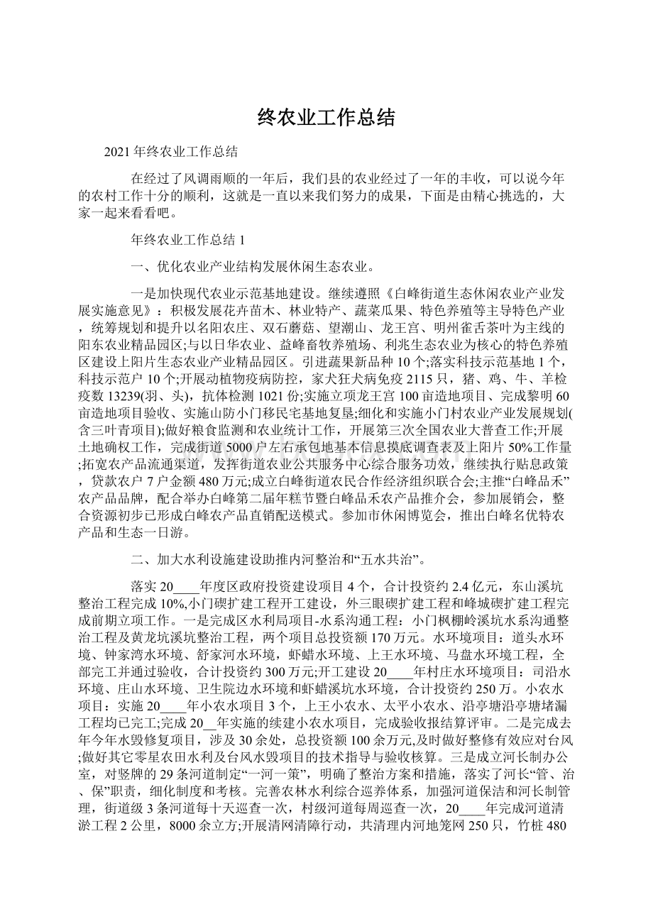 终农业工作总结Word文档下载推荐.docx