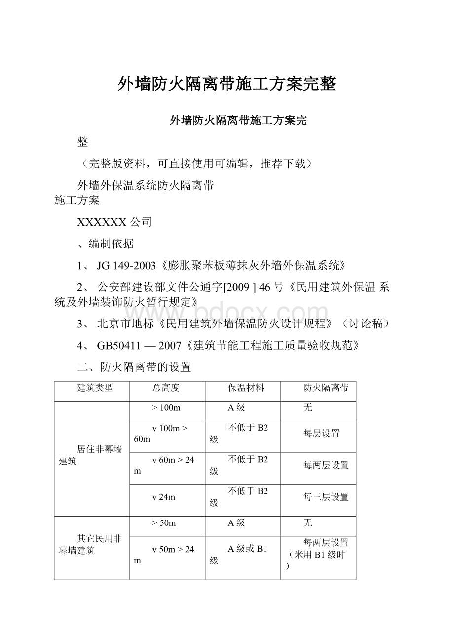 外墙防火隔离带施工方案完整Word下载.docx