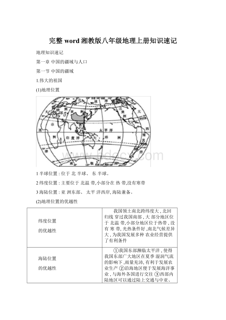 完整word湘教版八年级地理上册知识速记.docx