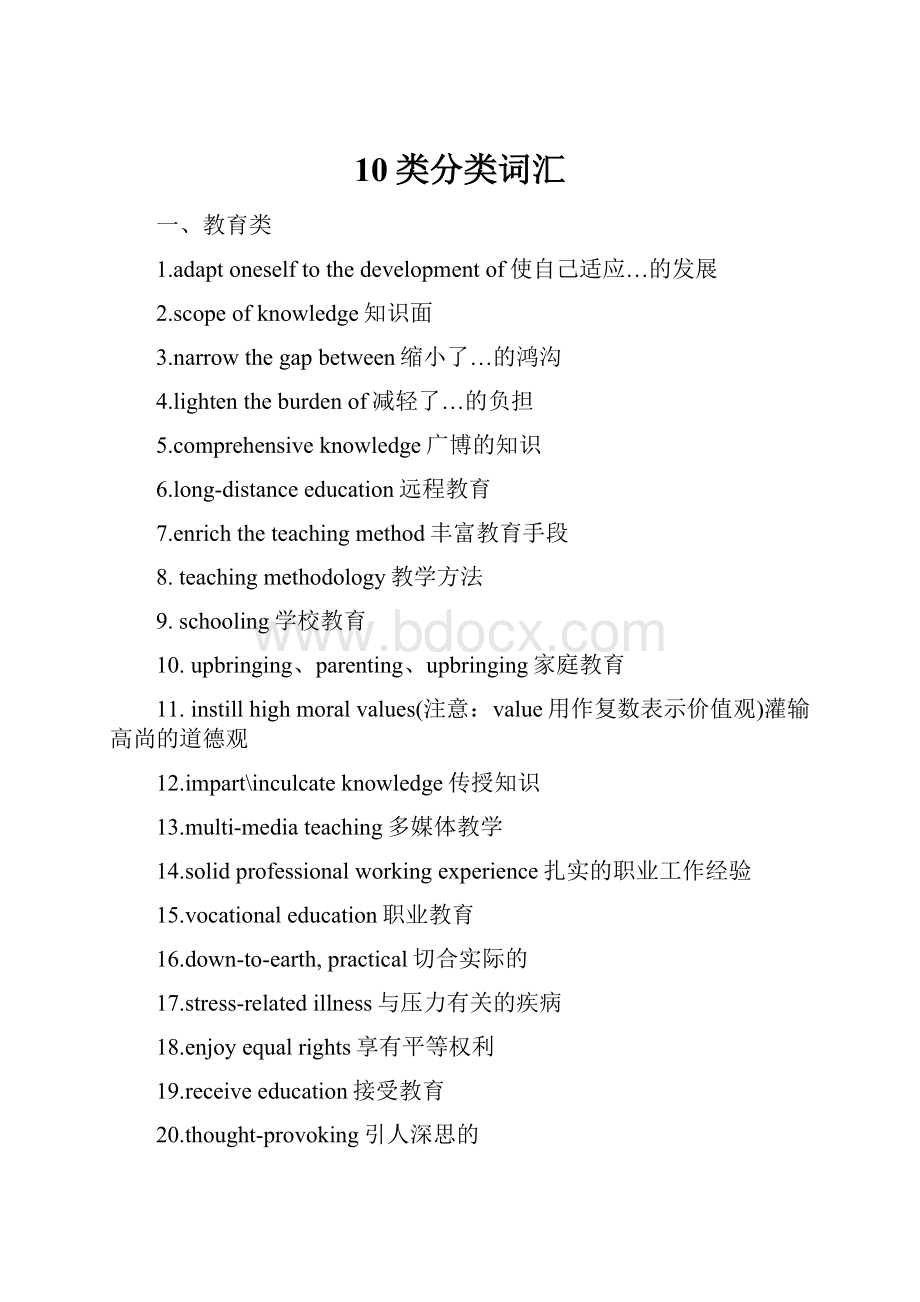 10类分类词汇Word格式.docx