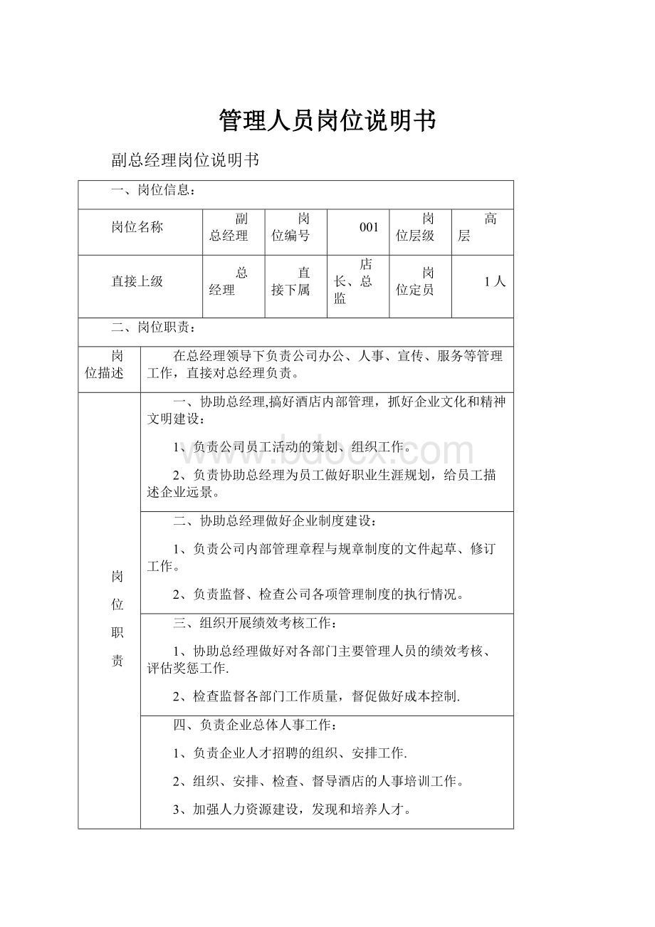 管理人员岗位说明书.docx_第1页