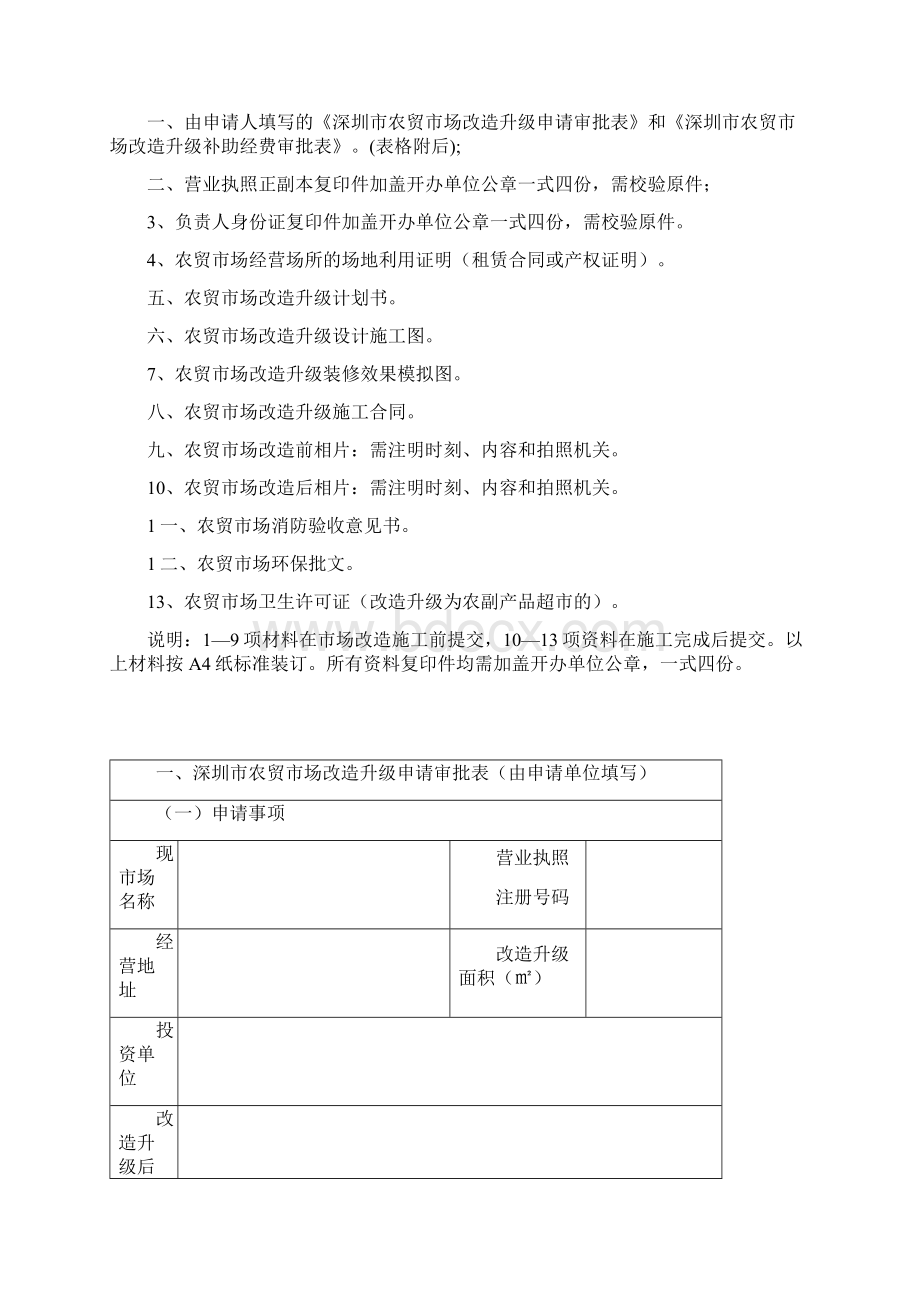 深圳市农贸市场改造升级申请及经费补助审批表Word文档格式.docx_第2页