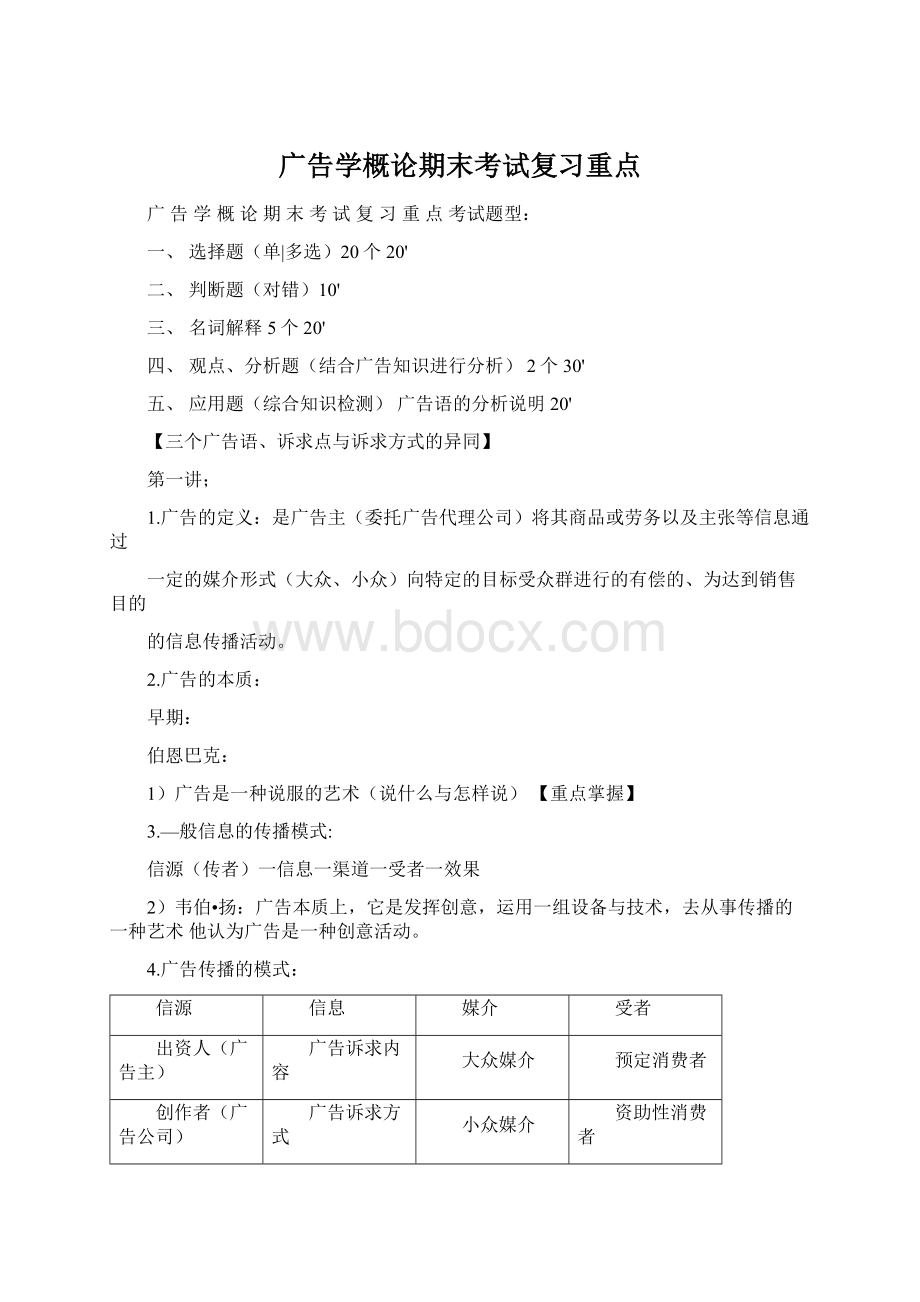 广告学概论期末考试复习重点.docx